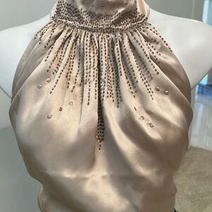Glamorous Beaded Satin Halter Top